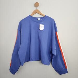 NWT Roxy Bright Lights Crewneck Sweatshirt Large Marlin Cotton Terry Striped